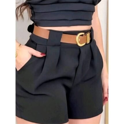 SHORT ALFAIATARIA FEMININO CINTURA ALTA COM BOLSO SOCIAL