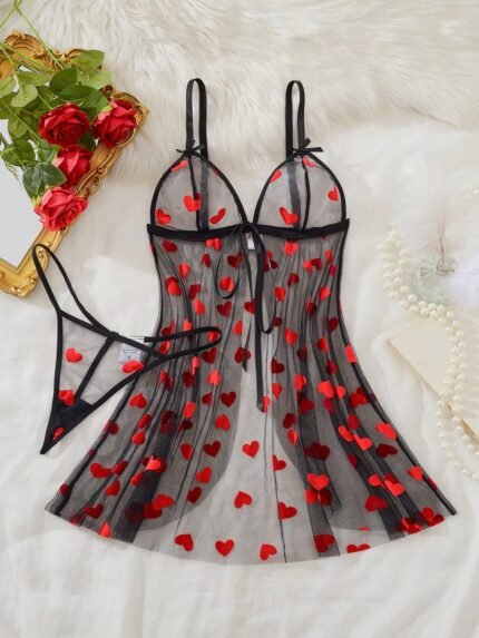 🛒2 Peças Conjunto de Lingerie Feminina: Robe de Tule Floral com Laço Frontal e Camisola
