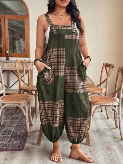 🛒Macacão Casual Fashionable Feminino com Gola de Renda, Solto e Confortável para Lazer, Praia, Uso Diário, Casa, Primavera/Verão