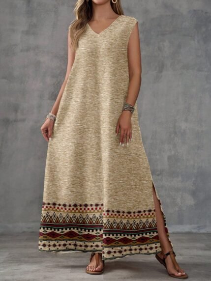 🛒EMERY ROSE Vestido Feminino Decote em V Estampa Vintage Sem Mangas