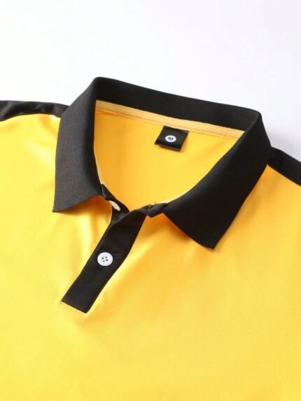 🛒Nova Camisa Polo Masculina de Verão com Contraste de Cores, Camisa Polo Esportiva Casual com Gráfico de Jogador de Polo, Camisa Social de Gola Virada de Alta Qualidade