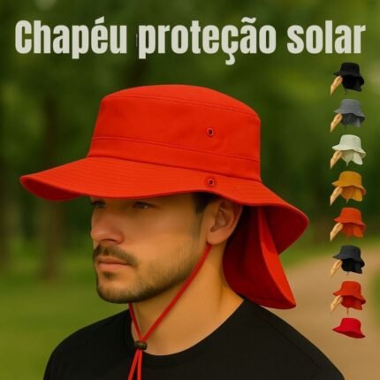 Chapéu com Protetor de Pescoço e Aba Larga – Proteção Solar Estilo Australiano para Pesca e Trilhas
