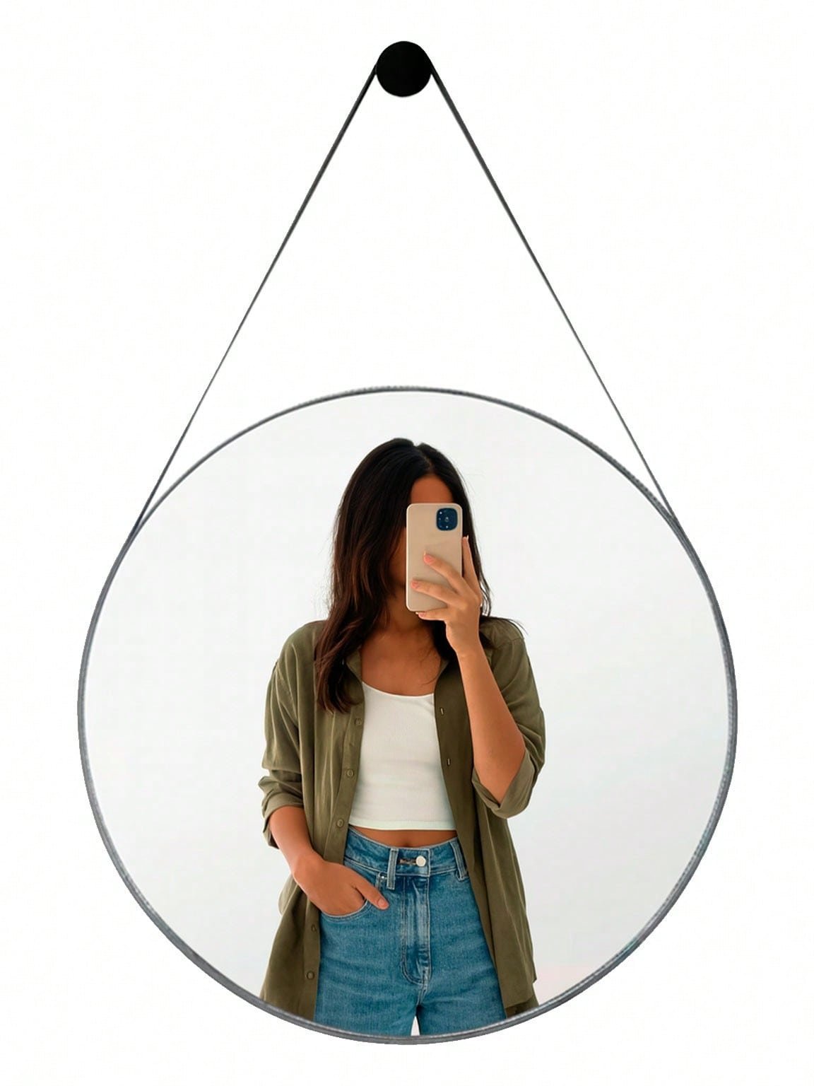 🛒Espelho Redondo Adnet 30cm Várias Cores Elegante Suspenso + Pino Pendurador - Imagem 3