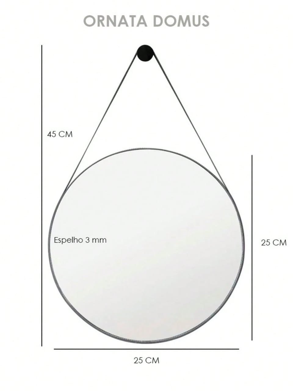 🛒Espelho Redondo Adnet 30cm Várias Cores Elegante Suspenso + Pino Pendurador - Imagem 2