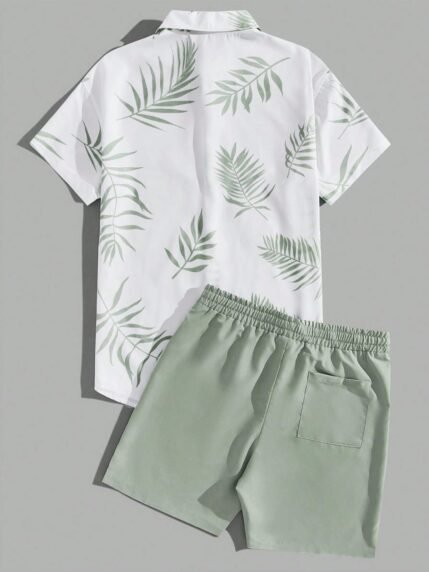 🛒Camisa masculina com impressão 3D de planta tropical, terno de manga curta, camisa de manga curta + bermuda, adequado para passeios casuais na praia nas férias, uso no verão, presente para a família e os amigos