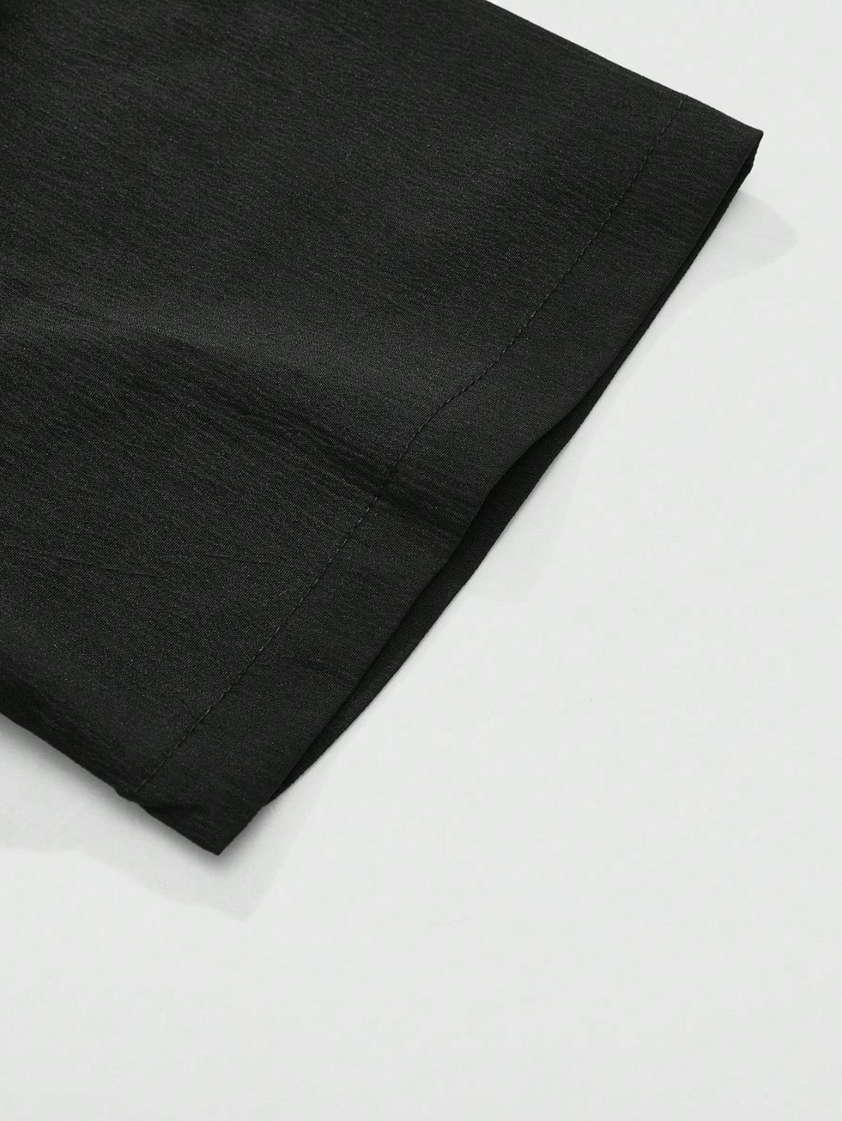 🛒Manfinity Homme Conjunto de Camisa de Manga Curta e Calça com Gola Padre Preta, Aparência Moderna e da Moda, Uso Casual, Traje Casual Maduro para Ir e Vir e Férias, Presente para Marido ou Namorado, Conjunto para Casal, Roupas Confortáveis - Imagem 2