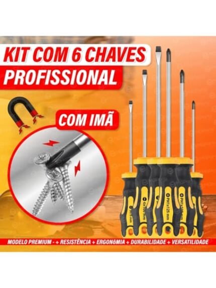 🛒Kit 6 Chaves Fenda Philip Profissionais Imantadas Magnéticas Cabo Emborrachado 6 Peças