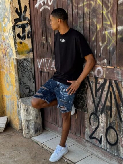 🛒CVHM Jeans Bermuda Jeans Jogador Shorts Jeans Masculino 100% algodão GringBlack Slim Fit Original Azul (cópia)