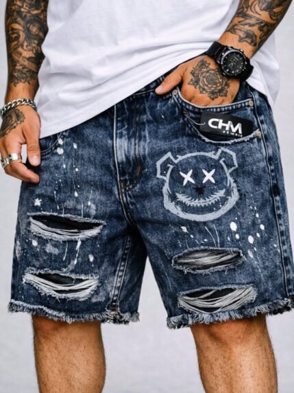 🛒CVHM Jeans Bermuda Jeans Jogador Shorts Jeans Masculino 100% algodão GringBlack Slim Fit Original Azul (cópia)