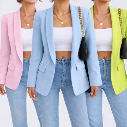 Dê uma olhada em Max Blazer Feminino Slim e Plus Size Casaco Social Acinturado Roupas Femininas Tendência Outono Inverno