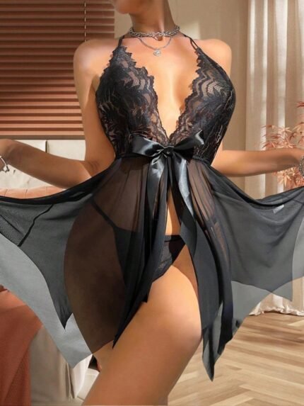 🛒Conjunto de Lingerie Sexy Feminino com Renda de Cor Sólida YJC0856