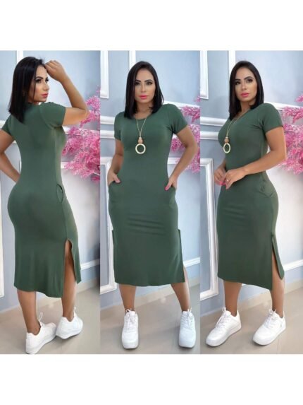 🛒vestido midi com bolso tamanho unico g tecido visc likra 400+ vendido