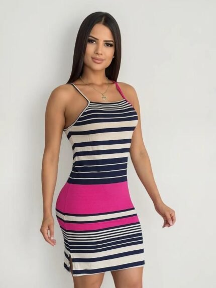 Vestido Curto Listras Descontinuadas Tubinho Na Alcinha