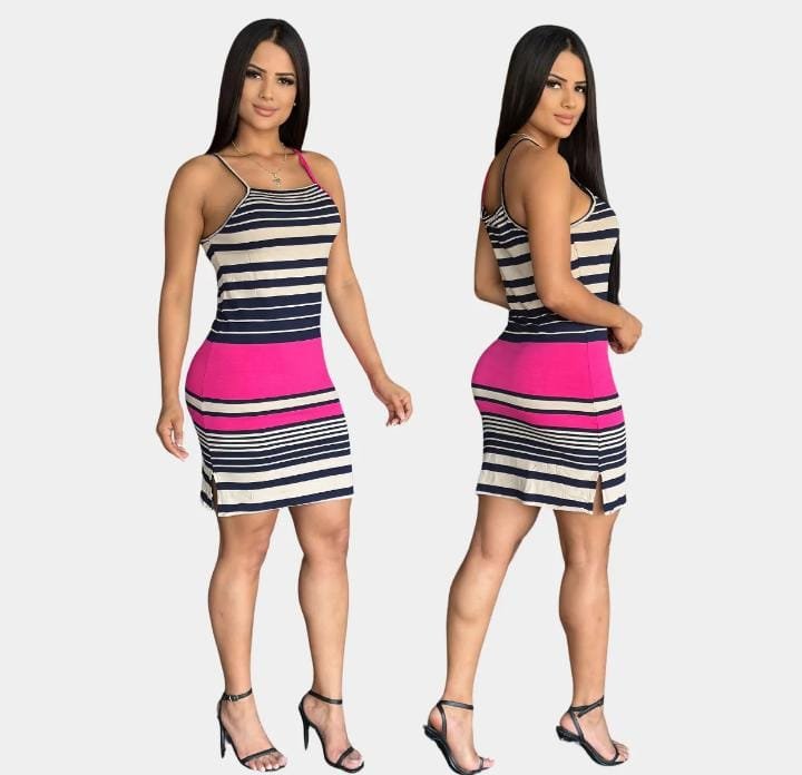 Vestido Curto Listras Descontinuadas Tubinho Na Alcinha - Imagem 2
