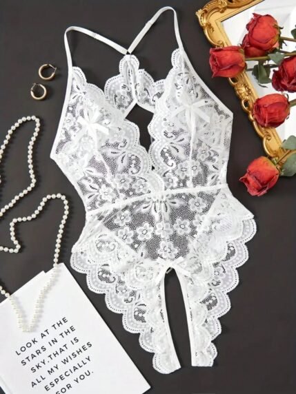 🛒Body Rendado Lingerie sexy presentinho com biju bodysuit 100+ vendido