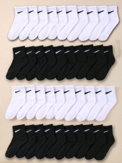 🛒10 Pares de Meias Infantis Pretas e Brancas, Adequadas para Uso Diário, Unissex para Meninos e Meninas