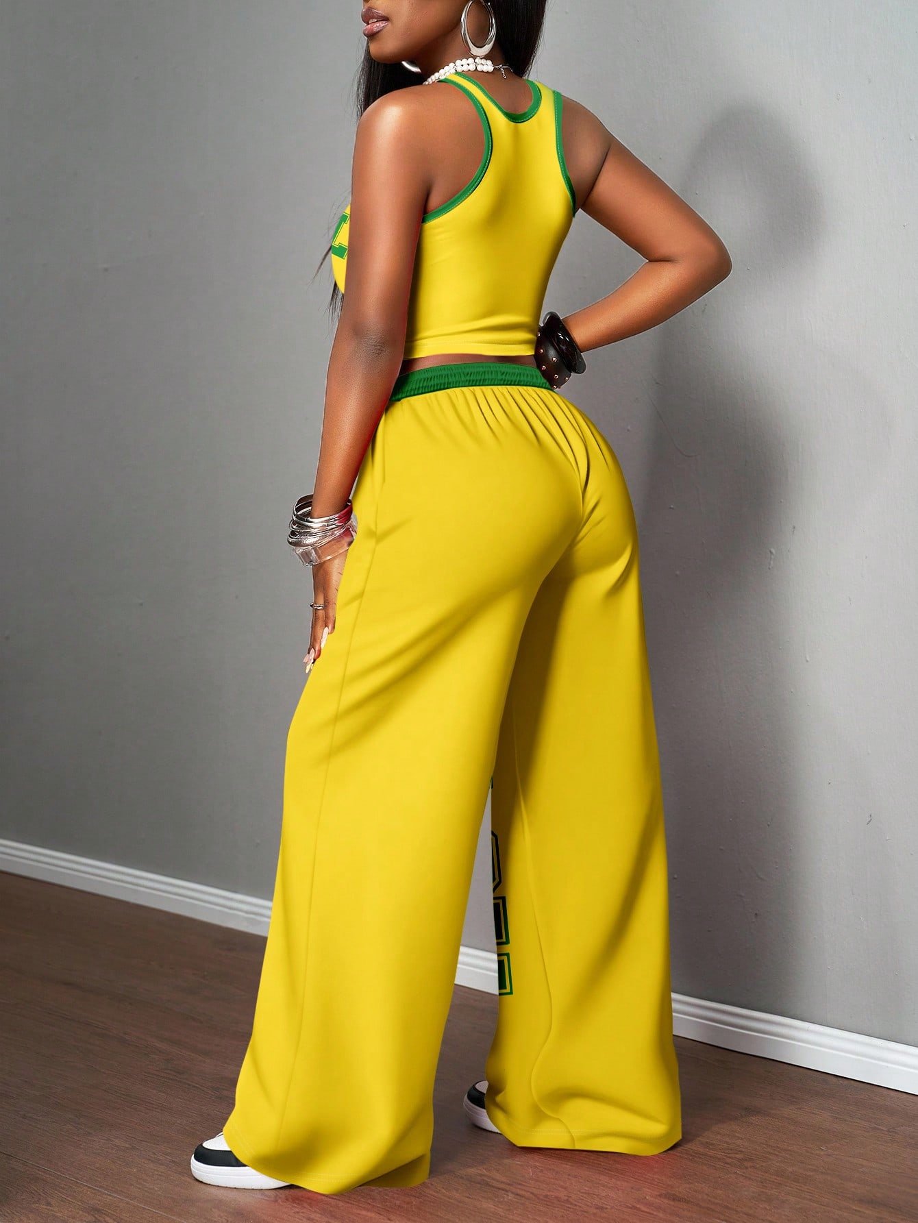 🛒Slaydiva 2 peças/Conjunto Estilo de Rua Casual Feminino, Regata Justa e Calça Solta, Adequado para Rua, Copa Africana, Moda de Rua 100+ vendido - Imagem 2