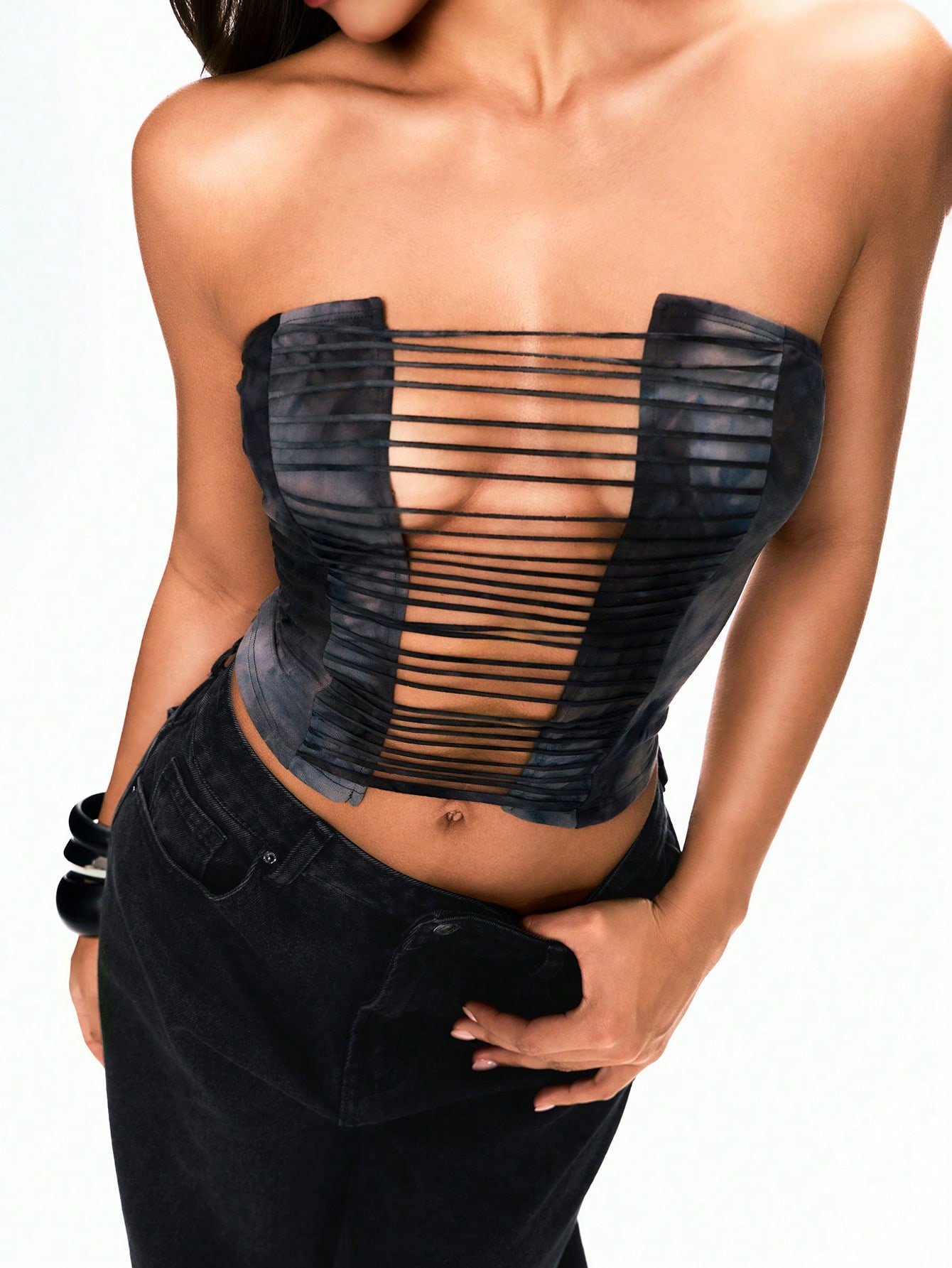🛒TypaGal Top Bandeau Feminino Sexy com Estampa Tie-Dye e Recortes, Verão - Imagem 2