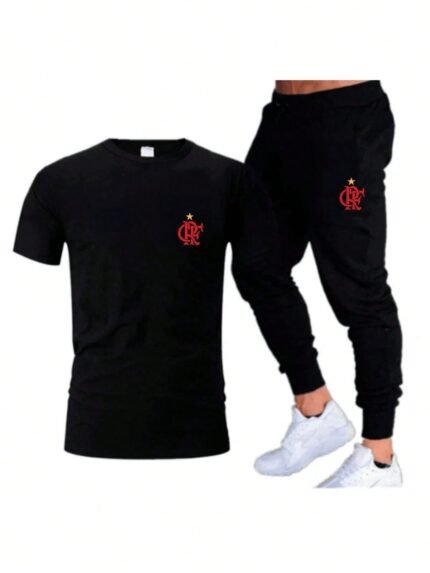 🛒Conjunto Camiseta + Calça Moletom Futebol Club Flamengo Mengão Masculino Básico Premium Algodão Casual Streetwear 200+ vendido