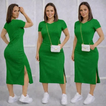 Vestido Envio Rápido MIDI casual fenda lateral e bolso charme e elegancia em uma só peça