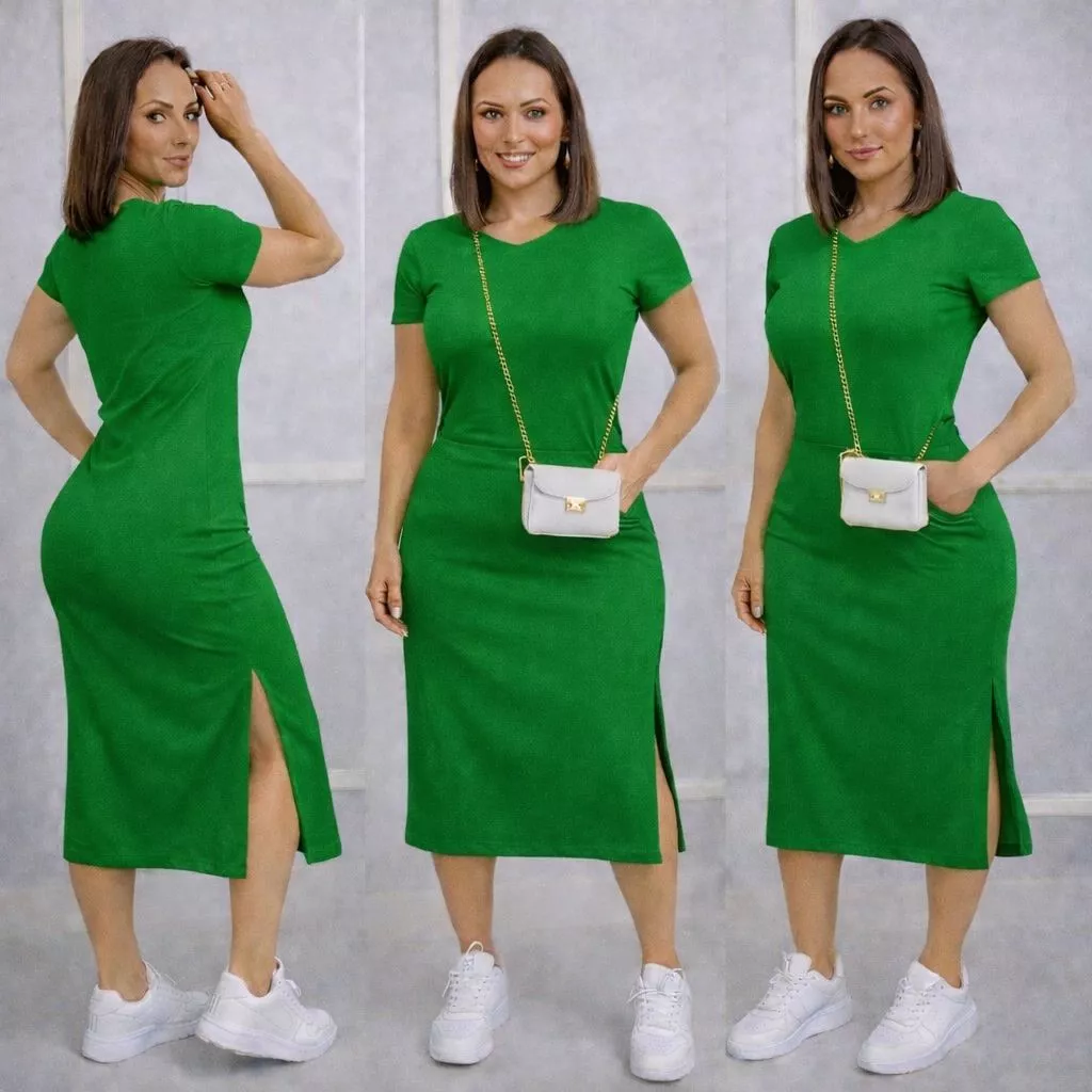 Vestido Envio Rápido MIDI casual fenda lateral e bolso charme e elegancia em uma só peça