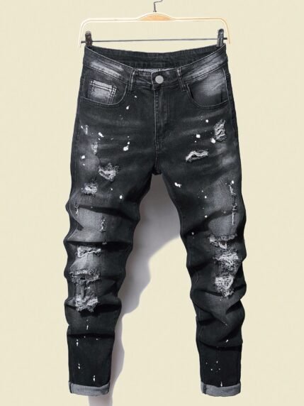 🛒SHEIN Denim Rasgado e Salpicado de Tinta para Adolescentes 100+ vendido