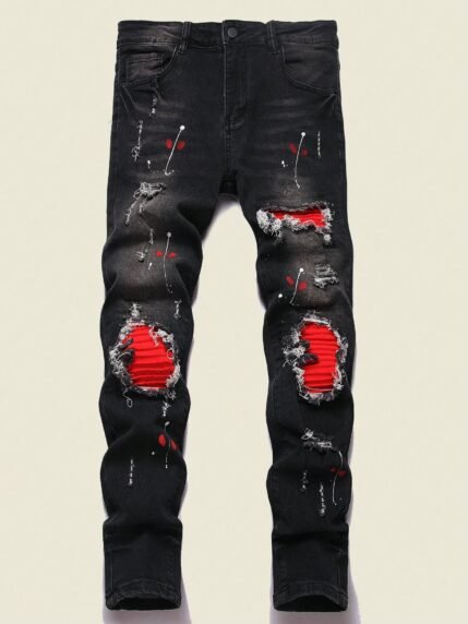 🛒Manfinity Roughcore Calça Jeans Casual Masculina de Cor Contrastante