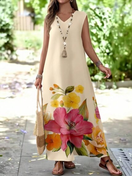 🛒EMERY ROSE Vestido Casual Floral Estampado para Férias Feminino 50+ vendido