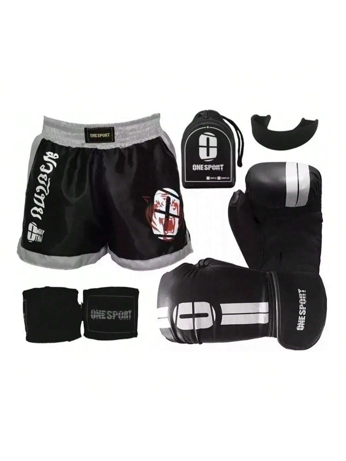 🛒Kit Muay Thai Luva de Boxe + Short + Bandagem + Protetor Bucal