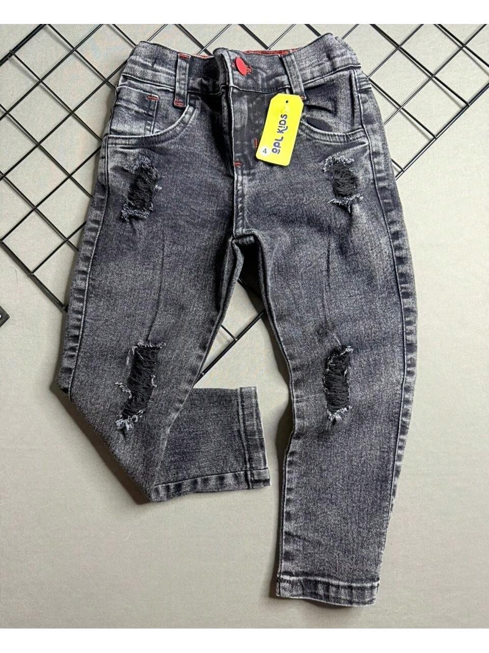🛒Calça Jeans Infantil Menino Preto Marmorizada Skinny Estilo Jogador Elastano Opl Kids 200+ vendido