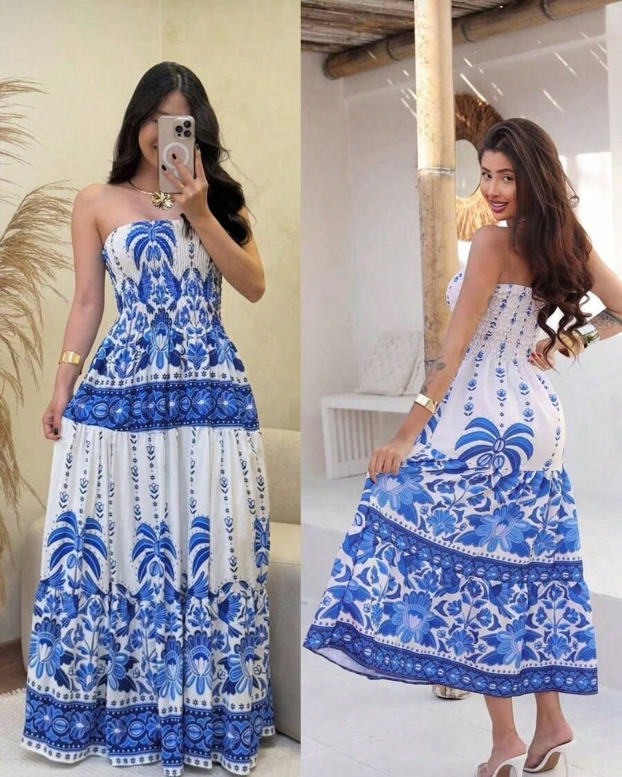 🛒Vestido Longo Tomara Que Caia Estampado Floral Verão Moda Feminina Carnaval 2.7k+ vendido
