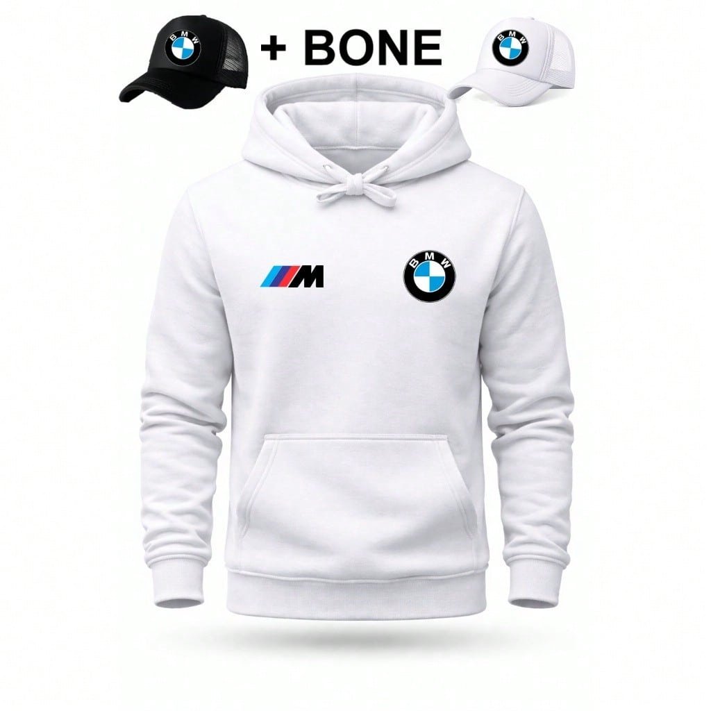 🛒Kit BMW Moletom Algodão Flanelado + Boné Trucker Premium