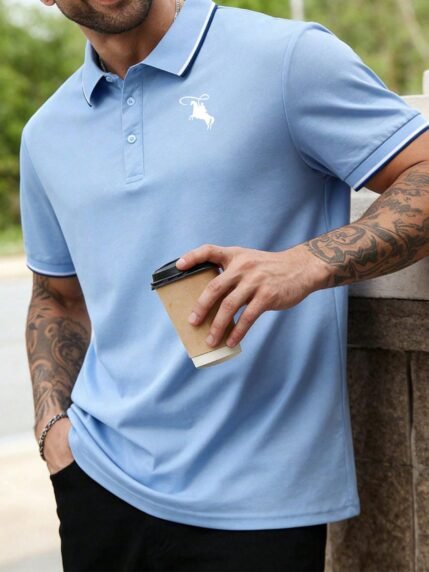 🛒Camisa Polo Casual Masculina de Cor Sólida com Botões, Camisa Polo Masculina de Verão
