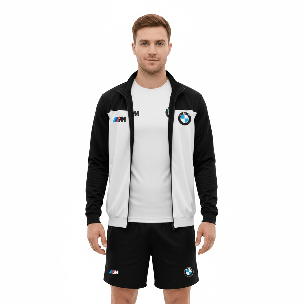 🛒Kit BMW Esportivo Masculino 3 Peças Premium – Camiseta + Short + Corta Vento | Preto, Branco e Preto/Branco | P ao GG - Imagem 3