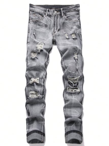 🛒Manfinity LEGND Calça Denim Slim Fit Masculina com Bolsos e Design Desgastado para Uso Diário e Viagem, Estilo Emo 50+ vendido