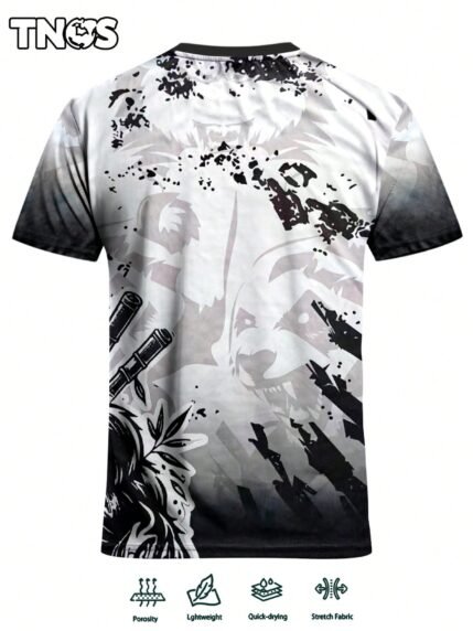🛒Camisa de Futebol Estilo Anime Japonês para Homens e Camisa Esportiva de Gola Redonda com Padrão de Guerreiro Panda, Tecido Tricotado Respirável e Absorvente de Suor, com Estampa de Padrão Panda e Cultura Samurai Japonesa, Adequada para Treinos da Seleção Nacional do Japão e Uso Casual, com Significado Comemorativo para Fãs Japoneses, Branca, Esportes de Primavera