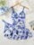 🛒2 Peças Conjunto de Pijama Vestido com Estampa Floral Sexy e Tela na Parte da Frente para Mulheres, Conjunto de Lingerie Sensual para o Dia dos Namorados, Noite de Encontro, Festas de Feriado para Sair, Azul Claro Refrescante