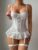 🛒PetitDoll Conjunto de 4 Peças Bustier para o Dia dos Namorados, Lingerie Sexy de Renda com Contraste de Tule Plissado, Conjunto de Bustier e Ligas, Roupa Íntima para Sair 700+ vendido