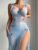 🛒SHEIN Conjunto de Lingerie Sexy Feminina com Decoração de Borboleta 3D, Camisola com Bainha Fendida e Calcinha Tanga, Adequado para a Temporada de Casamentos